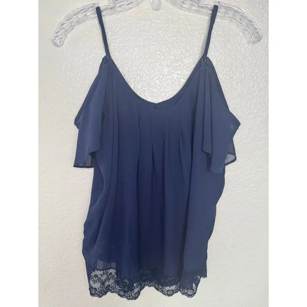 Joie Navy Adorlee Cold-Shoulder Silk Top Size S - Picture 3 of 5